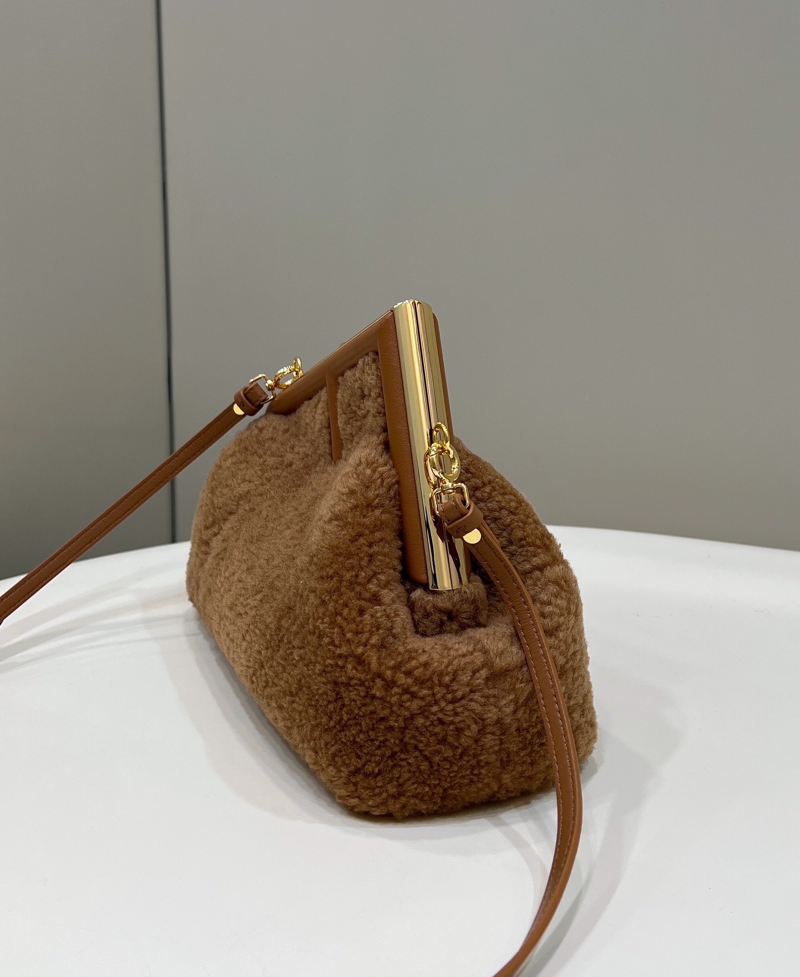 FENDI MINI FIRST SIGHT 13 BAG IN TAN BROWN CALFSKIN WITH SILVER HARDWARE